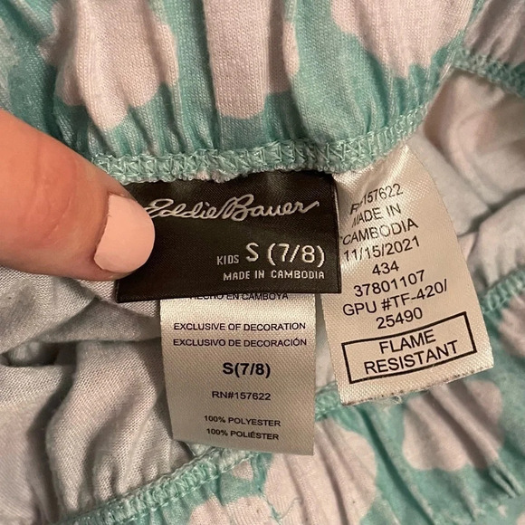 4/$25 Eddie Bauer 2 Piece Pajama Set Girls Small 7/8 Blue White Clouds - Picture 12 of 13